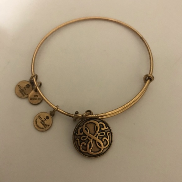 “S” charm Alex and Ani gold bangle bracelet - Picture 1 of 2